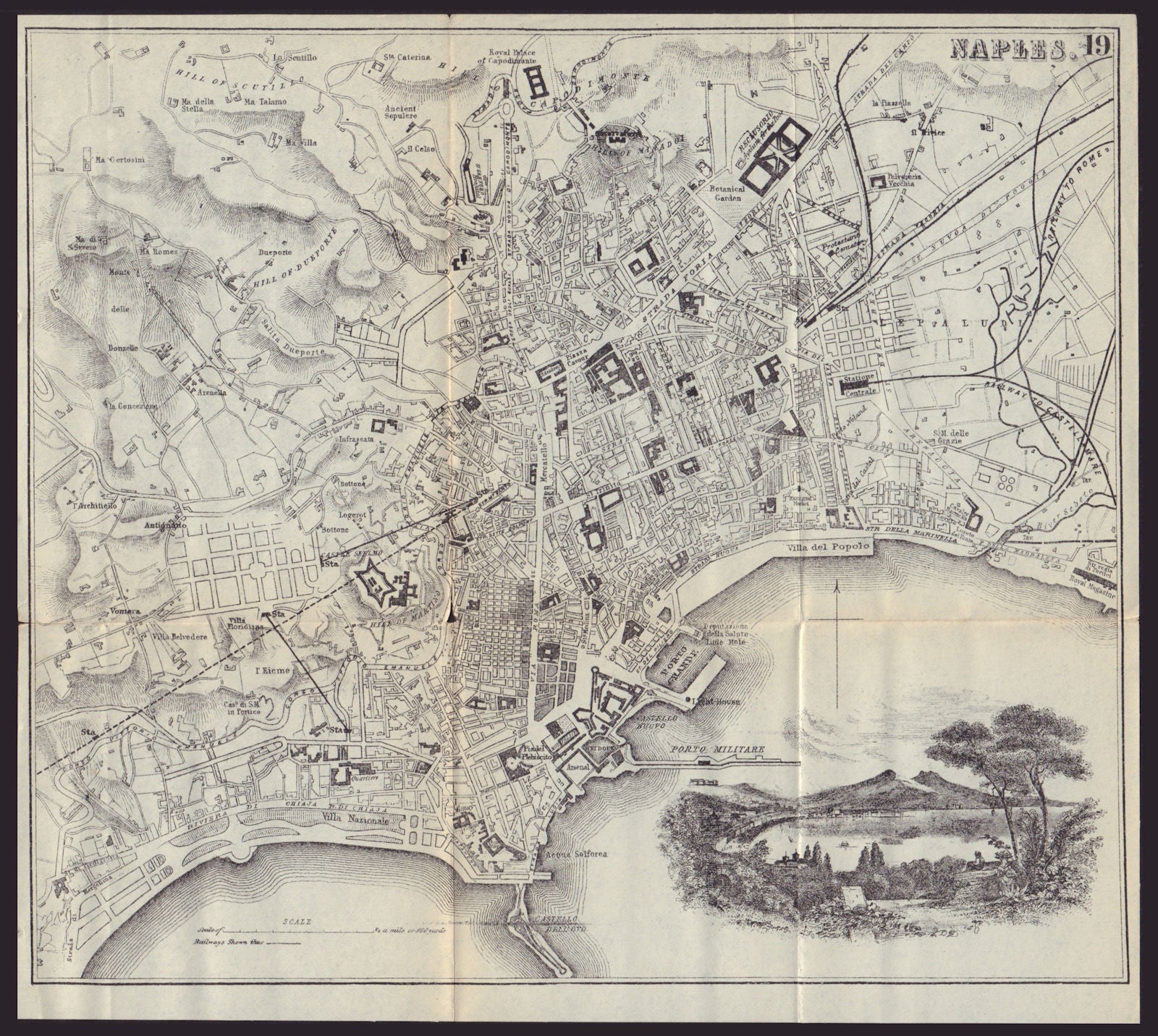 NAPLES NAPOLI antique town plan city map. Italy. BRADSHAW 1892 old